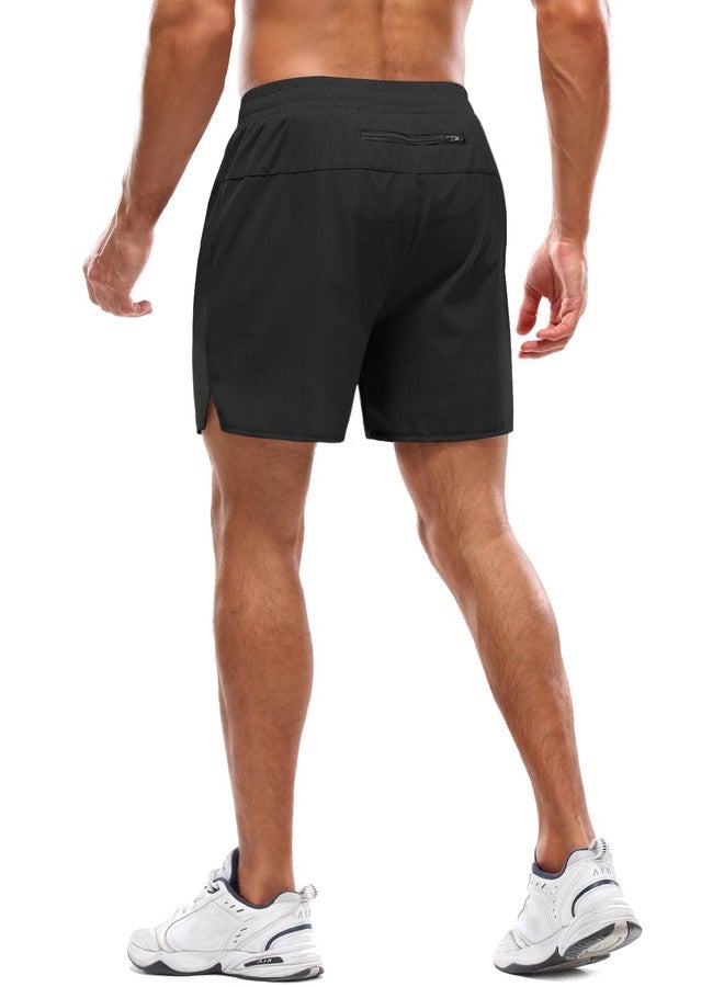 Aolesy Men's Workout Shorts with Liner 5 Inch Quick Dry 2 in 1 Running Shorts for Men Sports Athletic Gym Shorts with Zipper Pockets Black - Image 2